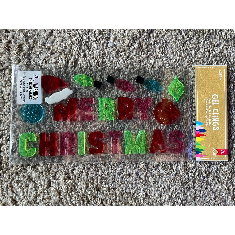NEW Merry Christmas lights Ornaments Hat window Gel Clings Stickers 26 pcs Decor